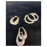 3 PAIRS OF STERLING SILVER EARRINGS - 23.3 GRAMS