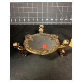 4 ' BRASS & SATIN GLASS CHERUB DISH