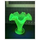 5.5 ' URANIUM VASELINE GLASS HOBNAIL VASE