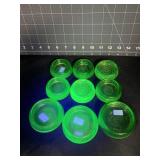 9 VINTAGE GREEN URANIUM HAZEL ATLAS FURNITURE