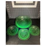 3 VINTAGE GREEN URANIUM MADRID FRUIT BOWLS & 1