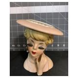 5.75 ' VINTAGE LEFTON LADY IN PINK HEAD VASE W/