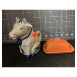 VINTAGE BLUE AND WHITE POTTERY COW CREANER 5 '