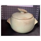 VINTAGE FRANKOMA POTTERY GREEN COVERED CASSEROLE