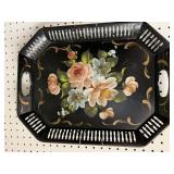 VINTAGE METAL HAND-PAINTED TRAY - 17.5 X 13.5 '