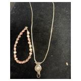 STERLING 15 ' NECKLACE W/ PENDANT & 7 ' PINK