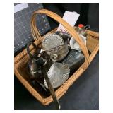 BASKET FULL OF SILVER PLATE SMALL COLLECTIBLES
