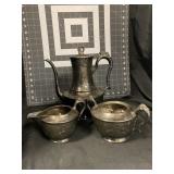 APOLLO SILVER PLATE COFFEE POT, CREAMER & SUGAR