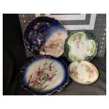 4 ANTIQUE FLORAL DECORATED PORCELAIN PLATES -