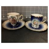 PAIR OF FLO BLUE DEMITASSE CUPS & SAUCERS
