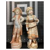 2 ANTIQUE BOY & GIRL PORCELAIN FIGURINES - 11.5 '