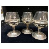 3 STERLING & GLASS 3 ' LIQUEUR CUPS