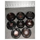 8 AMBER COLORED GLASS FURNITURE COASTERS - (3) 3