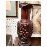 16 ' CARVED WOOD URN W/ CHIP & CRACK