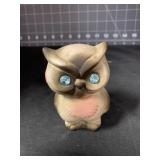 VINTAGE CERAMIC OWL WITH JEWELED EYES 3.5 '