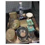 SILVER PLATE TRAY W/ VINTAGE COLLECTIBLES