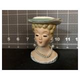 3.25 ' VINTAGE LADY HEAD VASE W/ PEARL NECKLACE &