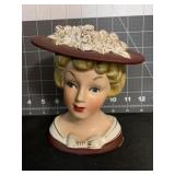 6 ' VINTAGE RELPO LADY HEAD VASE W/ 1 MISSING