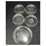 5 GLASS FURNITURE COASTERS - (4) 3 ' AND (1) 4 '