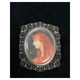 1.5 ' STERLING SILVER PENDANT BROACH W/ PAINTED