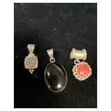3 STERLING PENDANTS - 2 W/ STONES