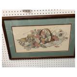 FRAMED 1989 CROSS STITCHED STILL LIFE - 17 X 27 '