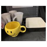 GUY FIERI BAKING DISH W/ HAPPY FACE MUG & 3 LATTE