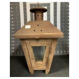WOOD METAL AND GLASS VOTIVE CANDLE LANTERN 13 X