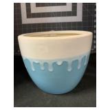 DRIP GLAZE BLUE AND WHITE POTTERY PLANTER 5 X 6.5