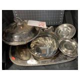 5 SILVER PLATE SERVING PIECES W/ CRUMBER