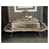 QUEEN VICTORIA SILVER PLATE DISH W/ LID - 13 X 10