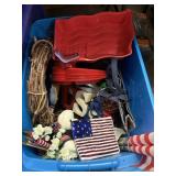 TOTE FULL OF PATRIOTIC DECOR & SERVING WARE