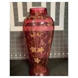 10.25 ' ANTIQUE ENAMEL DECORATED CRANBERRY GLASS