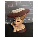 1958 NAPCO 4.5 ' LADY HEAD VASE W/ PEARL NECKLACE