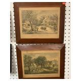 2 CURRIER & IVES PRINTS ON WOOD BOARDS - 13 X 10 '