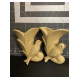 5.5 ' PAIR OF VINTAGE BIRD POTTERY WALL POCKETS