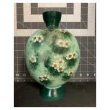 8.5 ' ANTIQUE PAINTED JADITE GLASS VASE