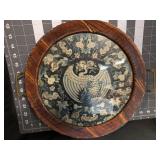 13 ' VINTAGE EMBROIDERY UNDER GLASS SERVING TRAY