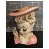 5.25 ' VINTAGE LADY IN PINK HEAD VASE W/ PEARL
