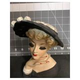 1961 INARCO 6 ' LADY IN BLACK HEAD VASE W/ PEARL
