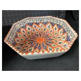HAND PAINTED SLAMA POTTERY TUNISIA OCTAGON BOWL
