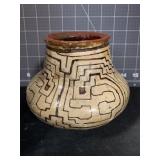 HAND DECORATED RED-WARE POT - 5 X 5.5 '