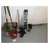 Duster, buffer, boots, cleaning supplies