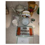 Teapot, Pitcher, bowls and decor