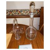 Etched Decanter and glass basket