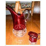 Antique Red Glass Pitcher and mini 1906
