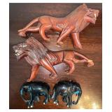 Small carved Lion and Elephant Figures