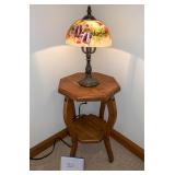 Painted Glass Lamp and small lamp table