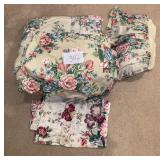 Floral comforter, skirt and sheet