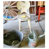 Metal Chair, Watering Can and Bucket
